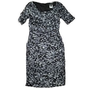 Tadashi Shoji Silk Black Gray Ruched Cocktail Formal Mini Dress Size 6